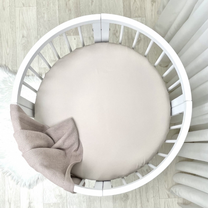 Husa saltea rotunda patut bebe copii cu elastic, 70 x 70 cm, cappuccino (1)
